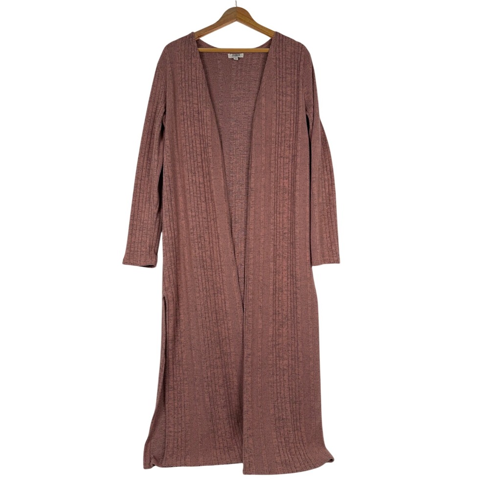 Umgee USA Pink Ribbed Knit Duster Cardigan Long Sleeve Open Front Slits Size‎ L